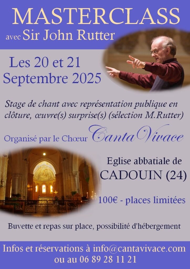 Sir John Rutter event poster at Cadouin Abbey